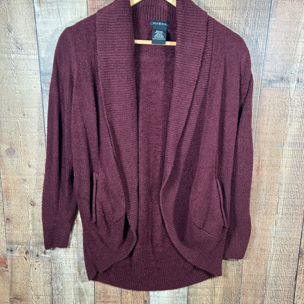 Max & Mia Burgundy Boucle Cardigan Lounge Cozy Super Soft Sweater Medium